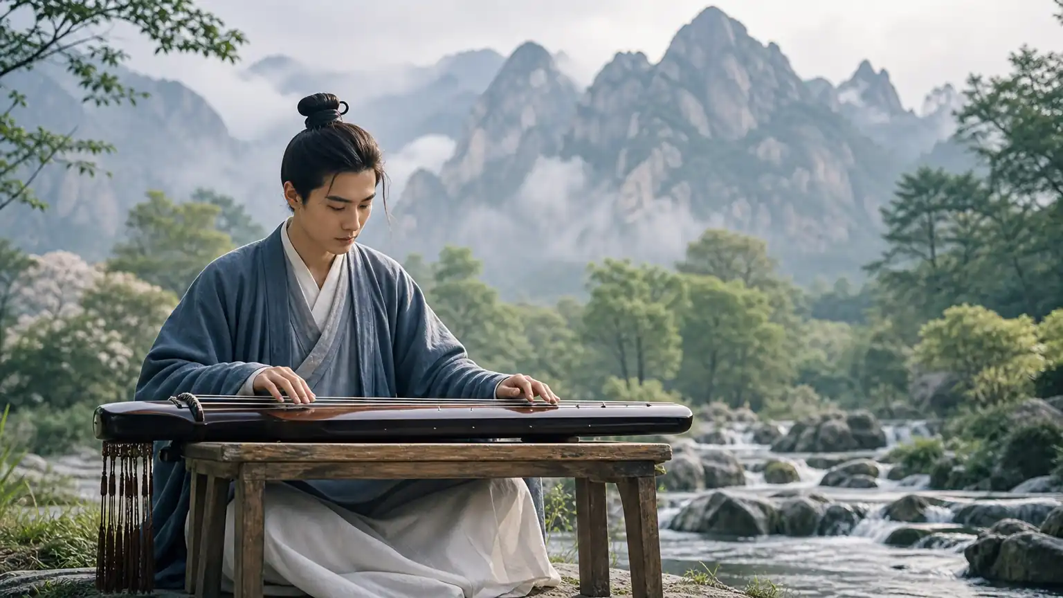 古琴与山水演奏场景