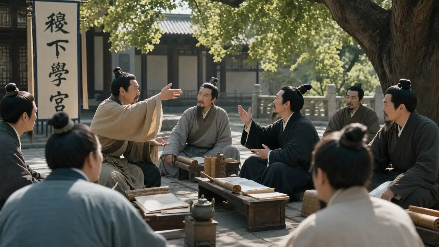 稷下学宫学者辩论场景图