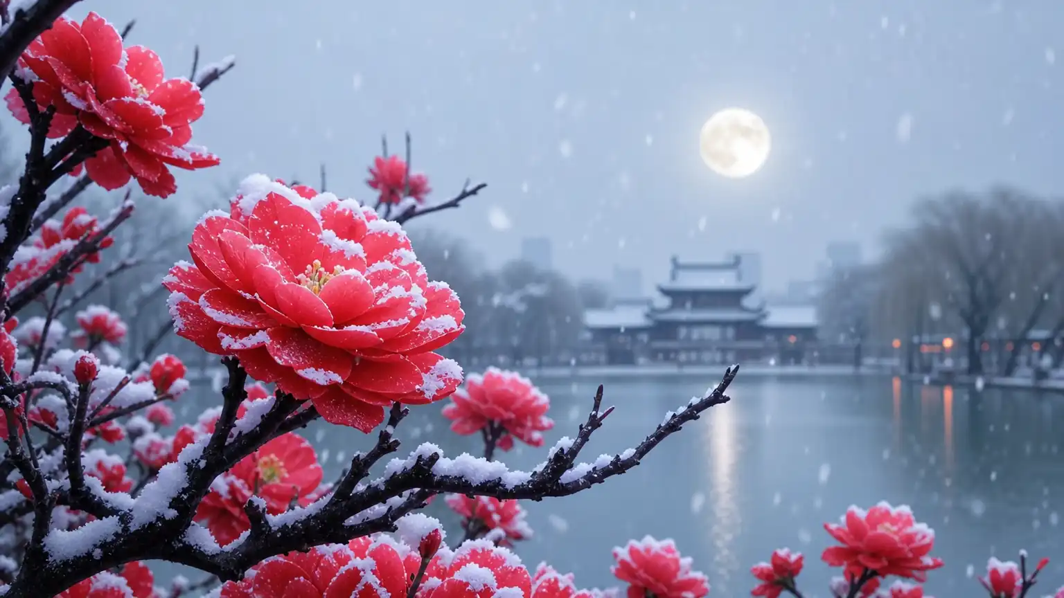 枯枝绽红芙蓉