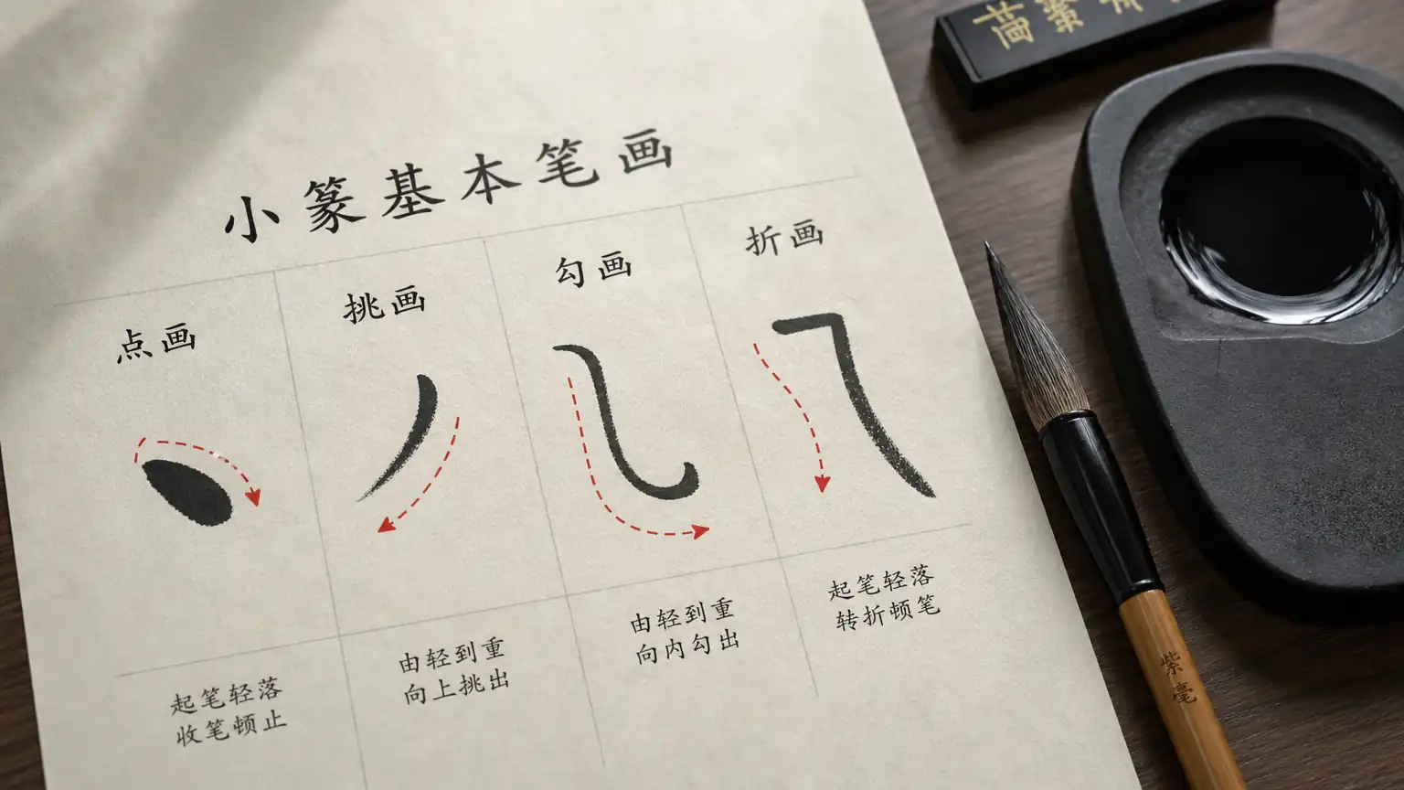 小篆点挑勾折笔画示范