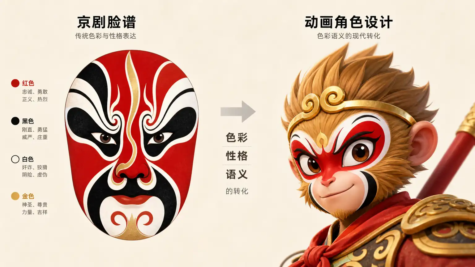 脸谱色彩与动画角色设计示意图