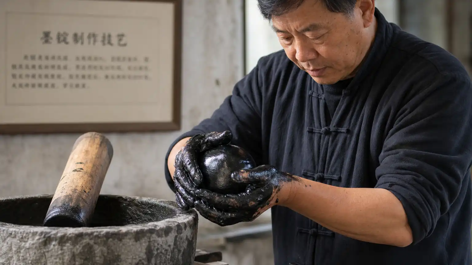 制墨入模:传统墨锭的形与色