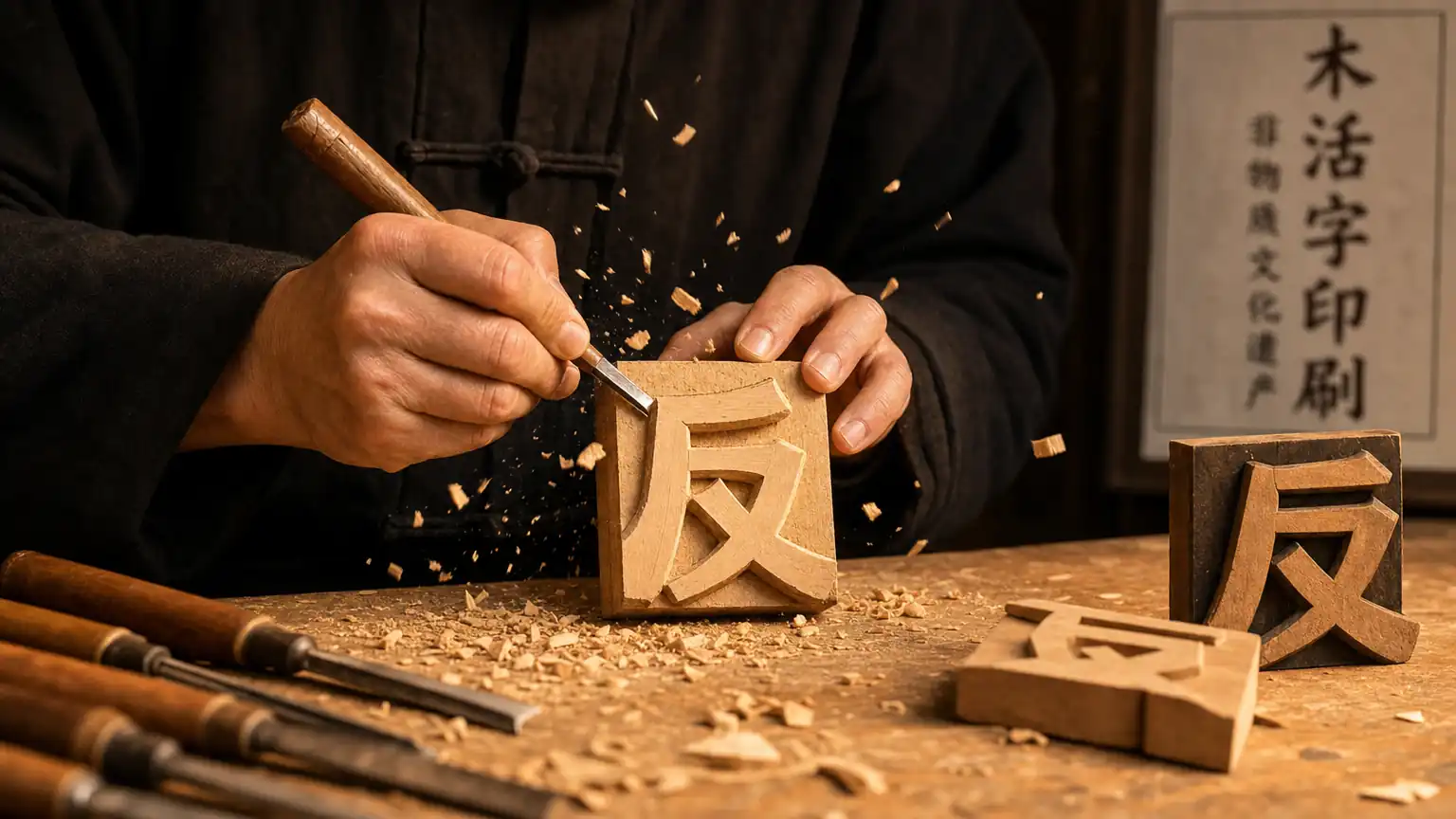 木活字刻字场景