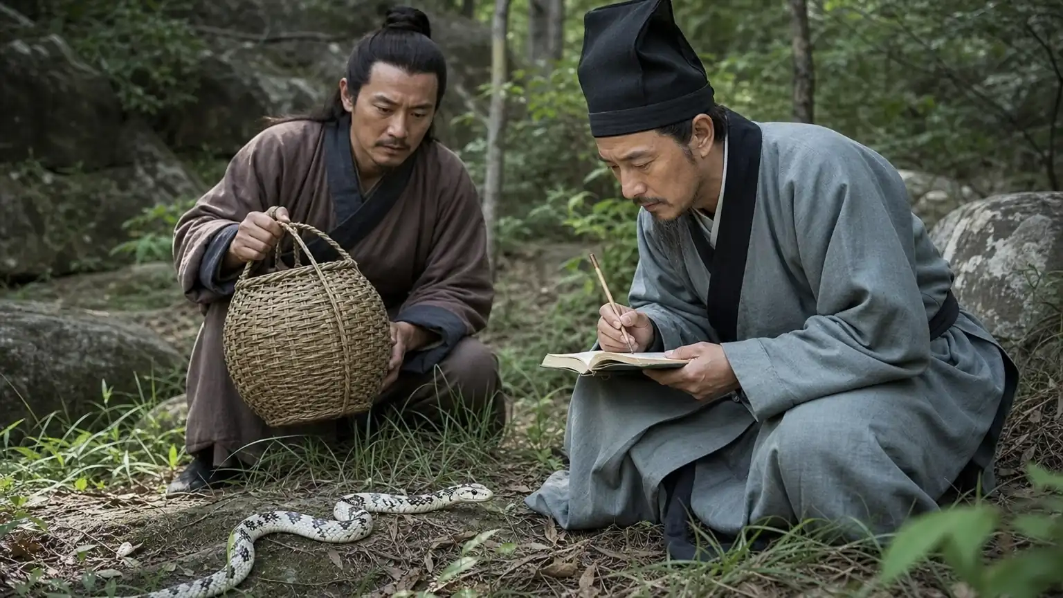 李时珍随捕蛇人登龙峰山观察蕲蛇