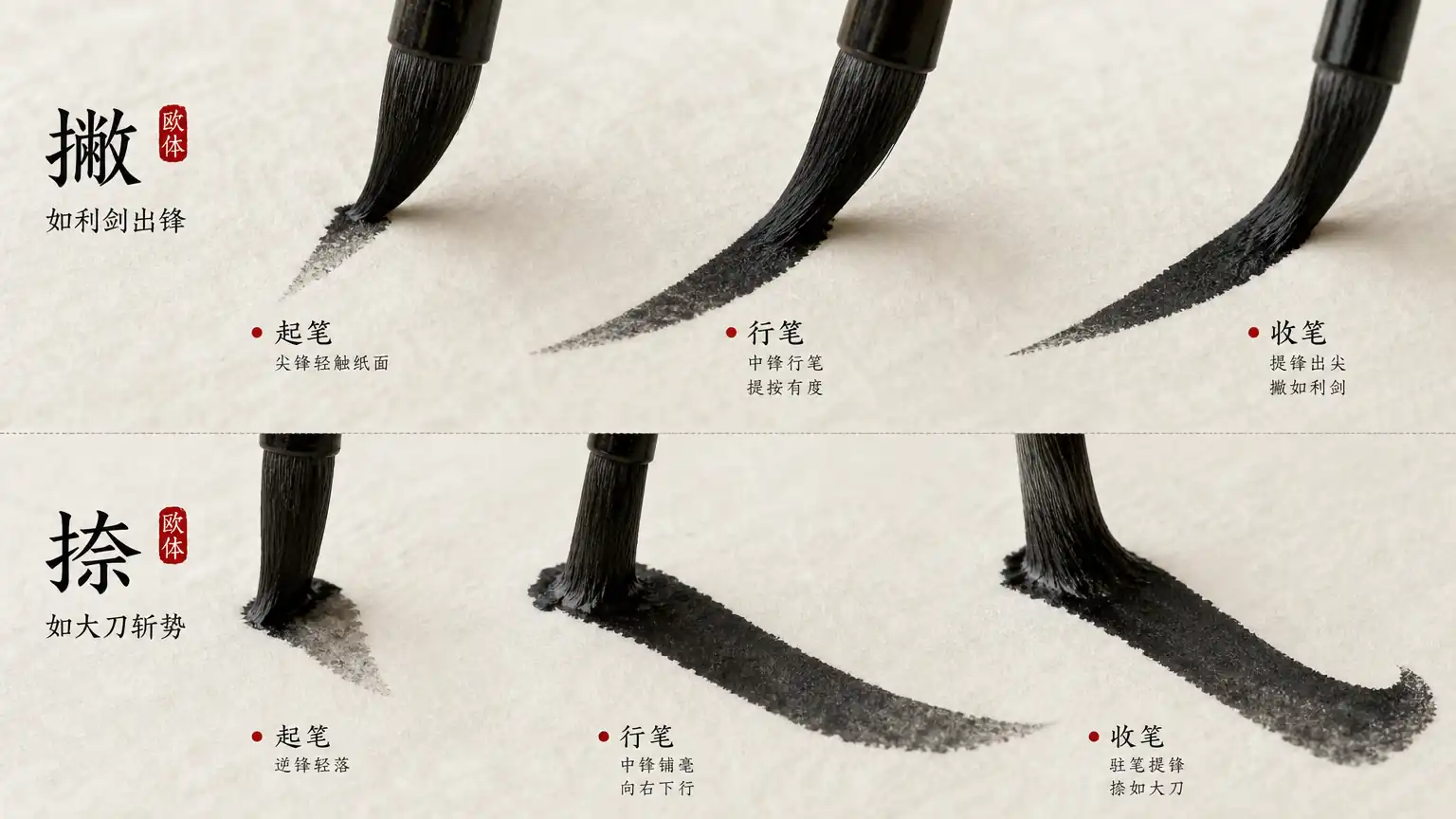 楷书入门(二):欧体撇捺长短对称把控技巧