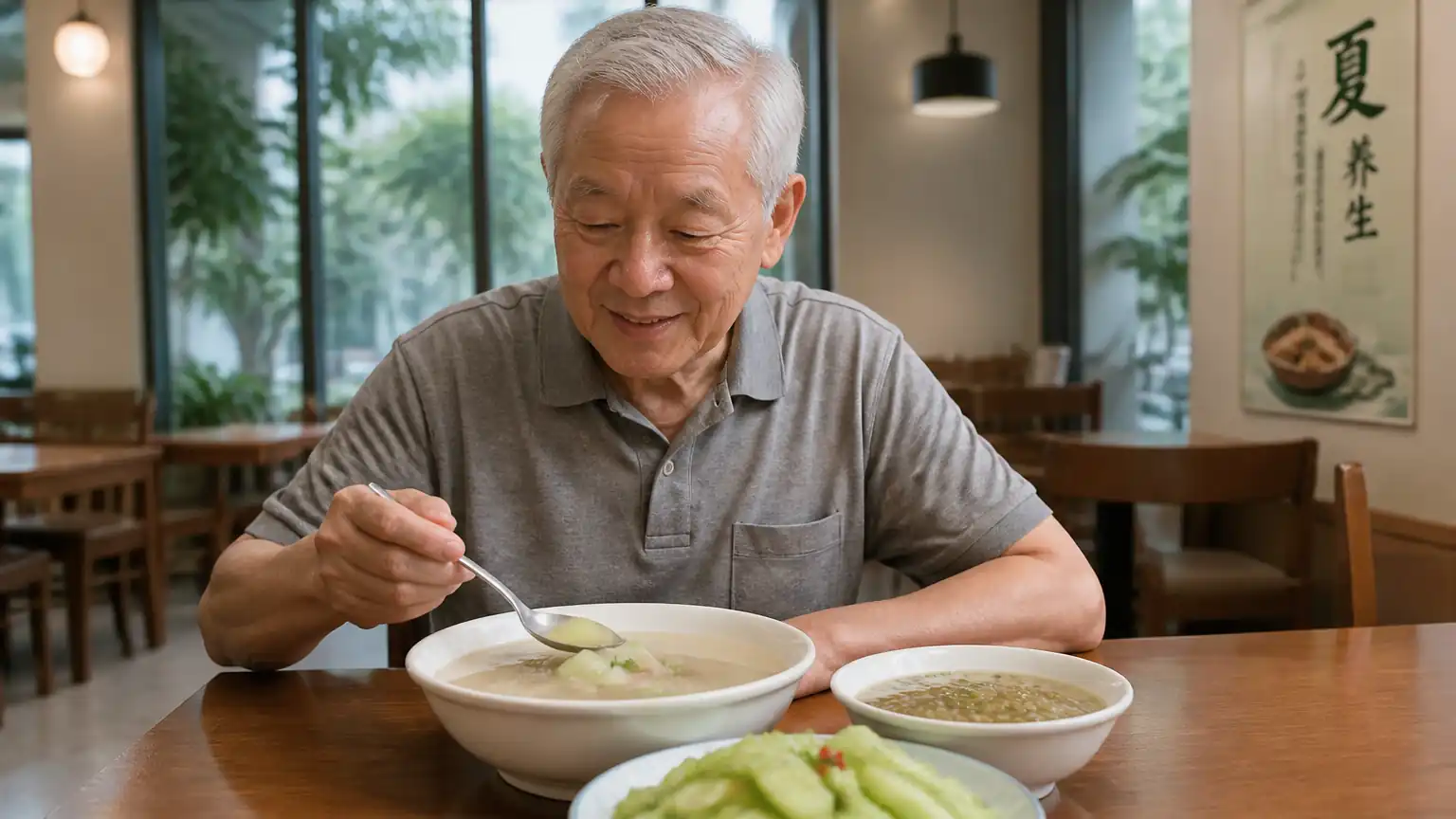 老人夏季清淡饮食场景