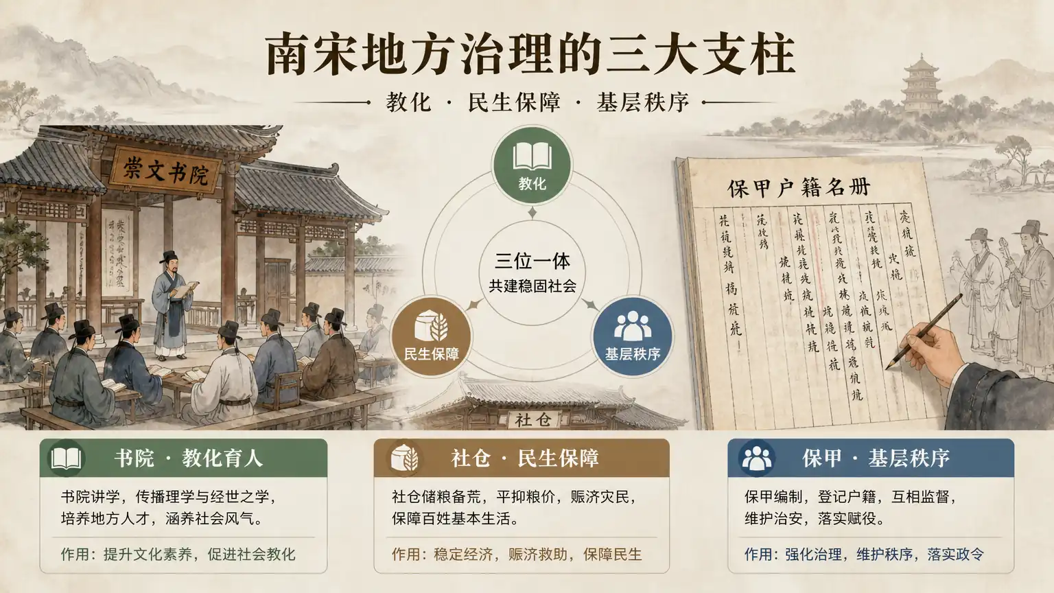 朱熹地方治政:书院、社仓、保甲三位一体治理