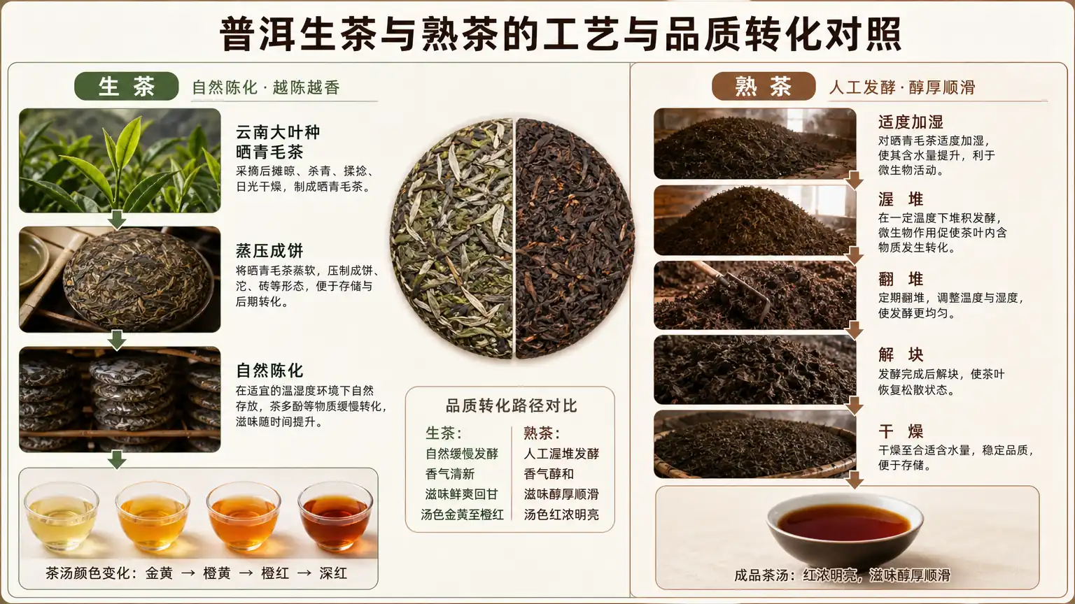 普洱生茶与熟茶工艺对照图