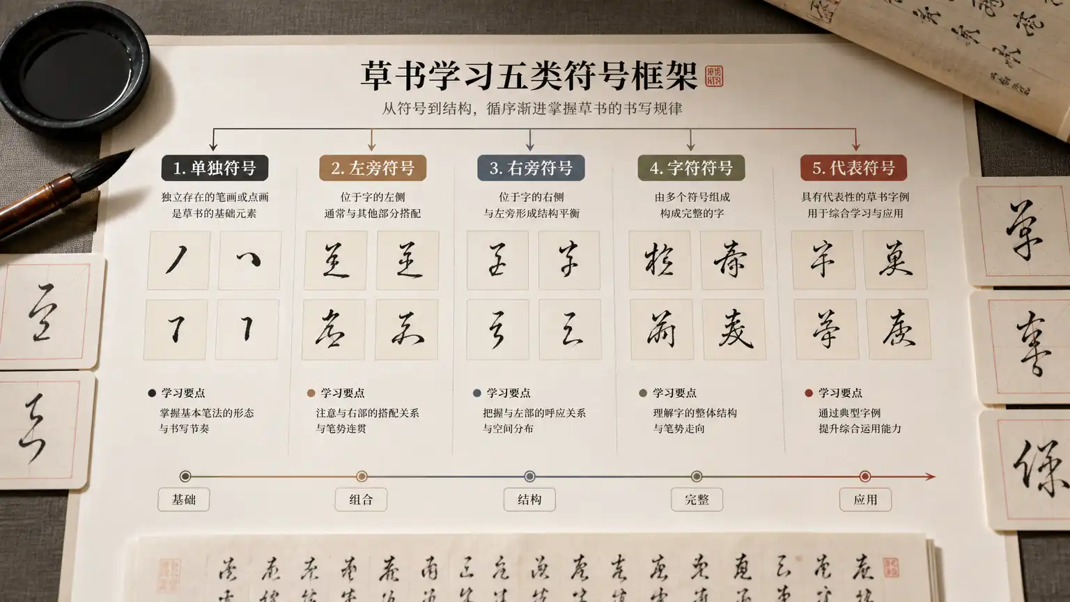 草书入门(十):标准草书71个通用符号速记教学