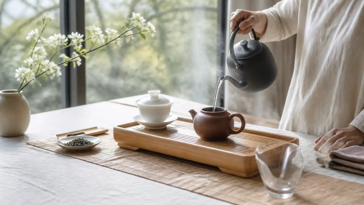 留白茶席与窗前煎茶