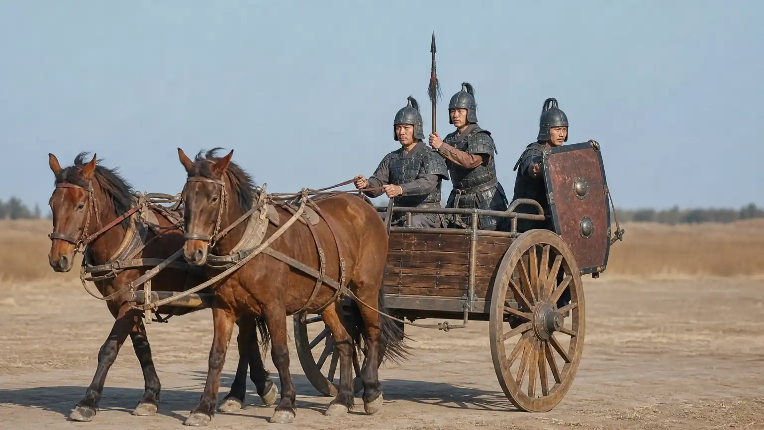 古代车兵车侧用盾场景图