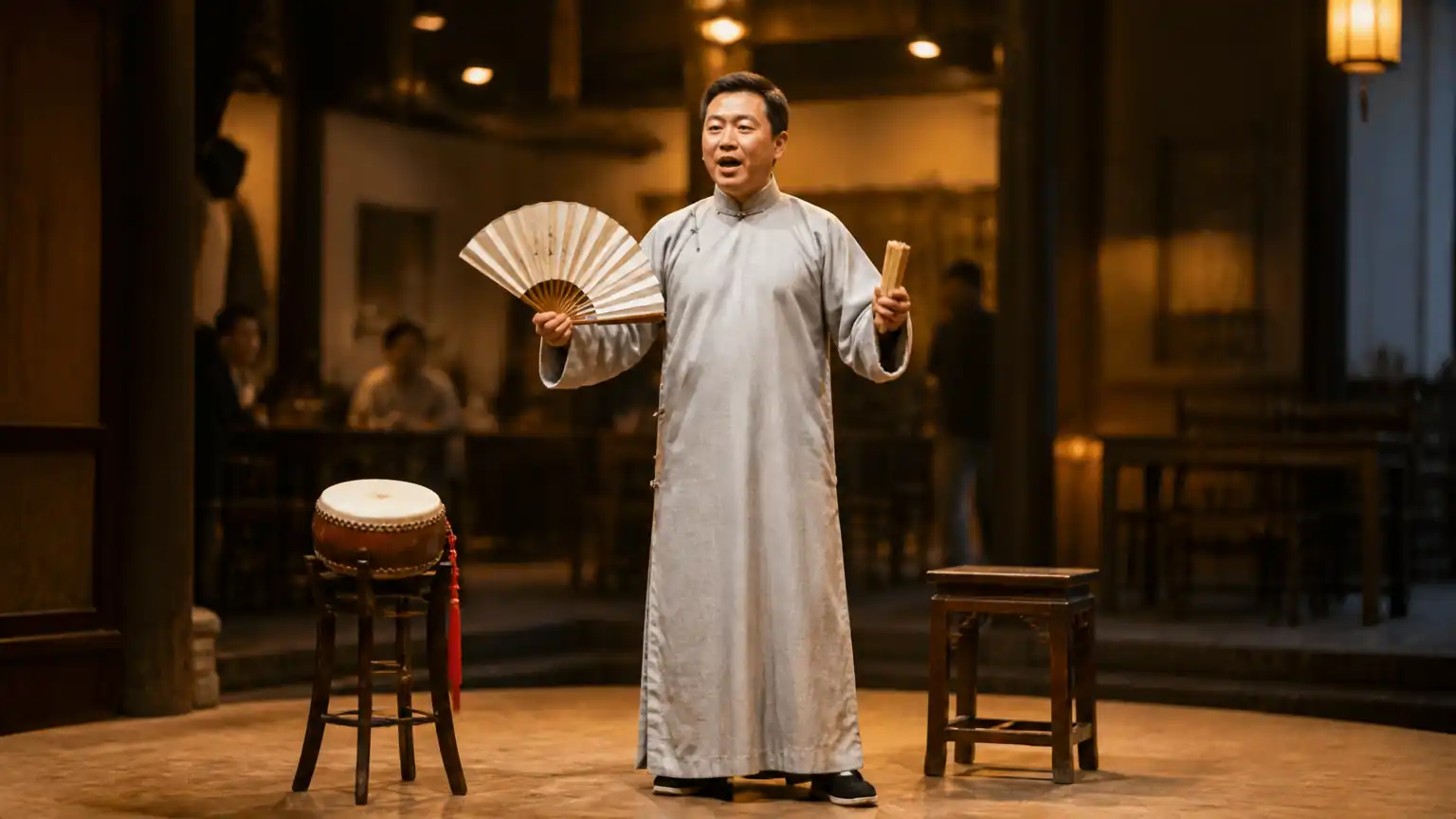 曲艺艺人说唱表演场景图