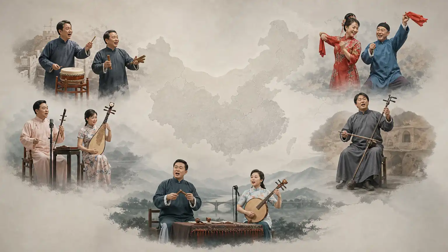 各地曲种分布示意场景图
