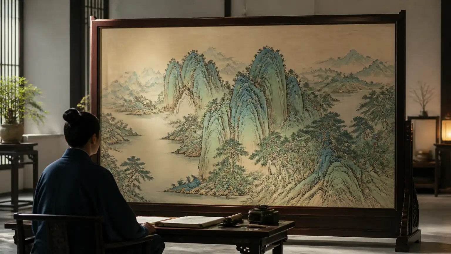 屏风山水造景图