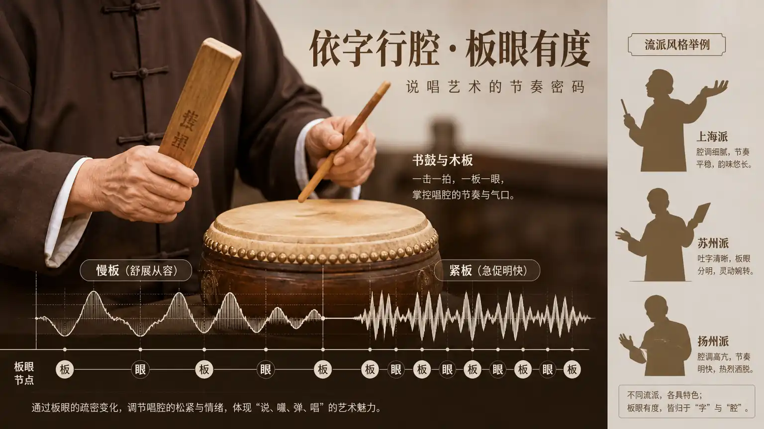 鼓板节奏与唱腔流派示意图