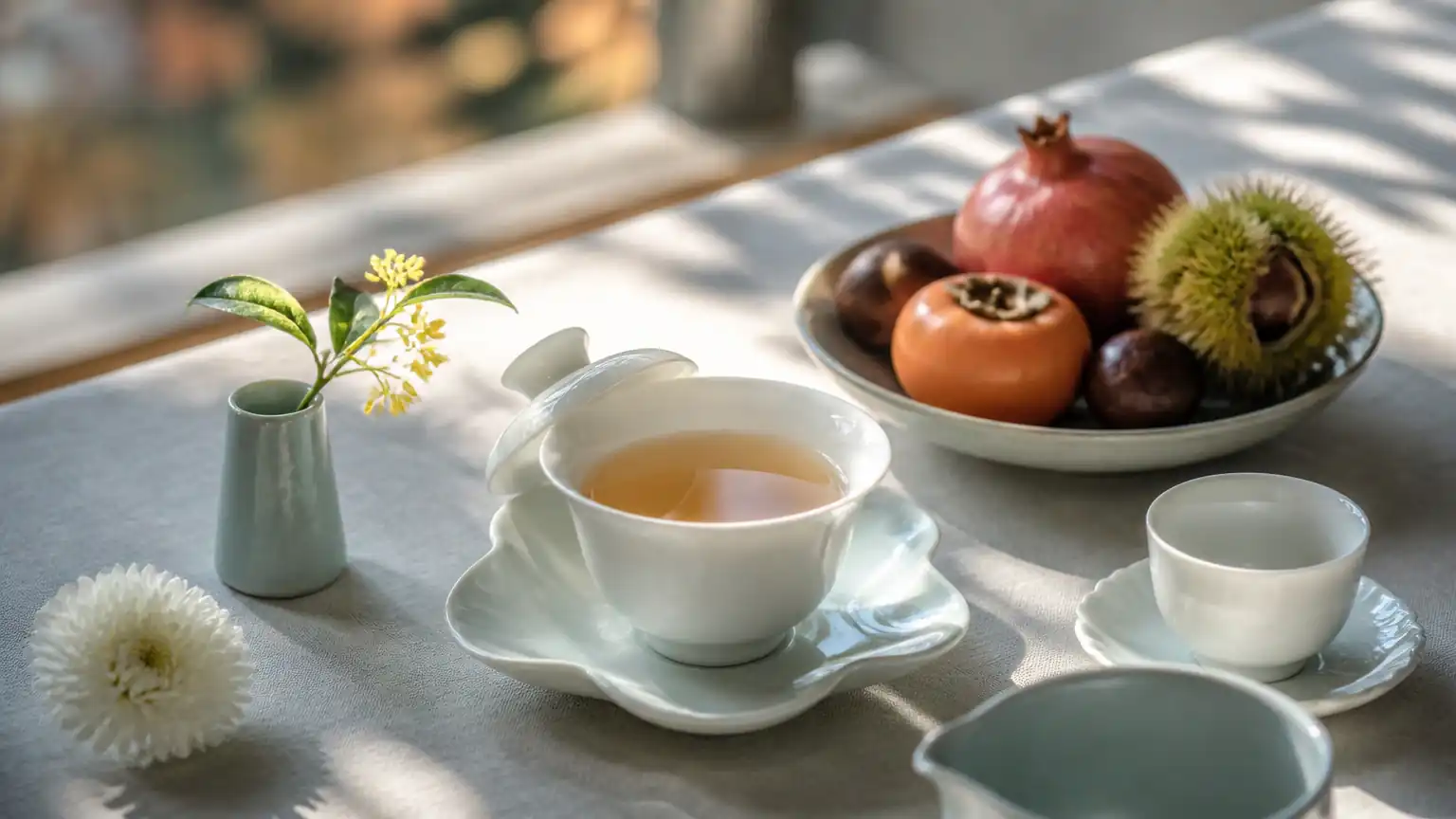 秋日茶席品茗图