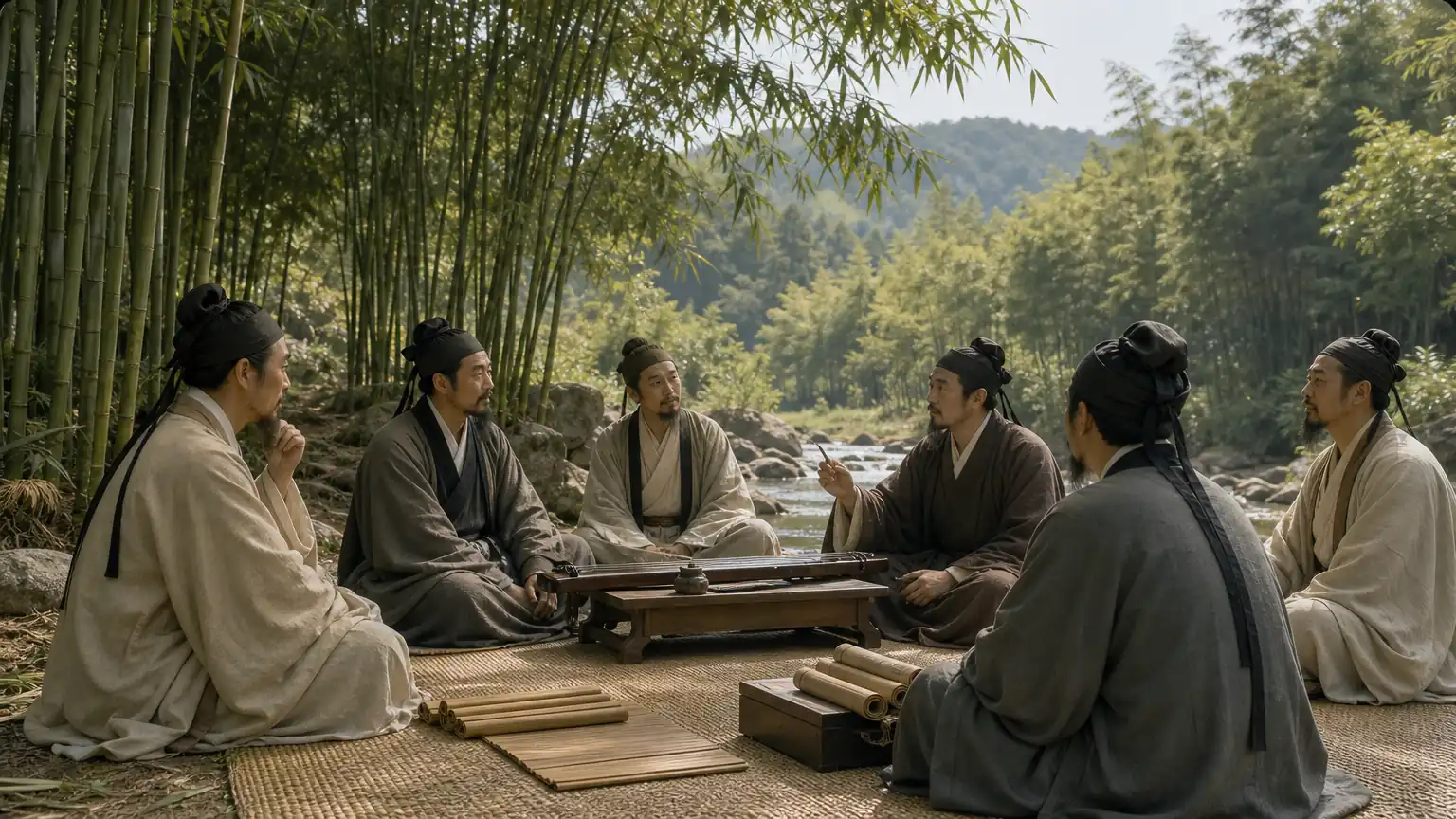 竹林名士清谈场景图