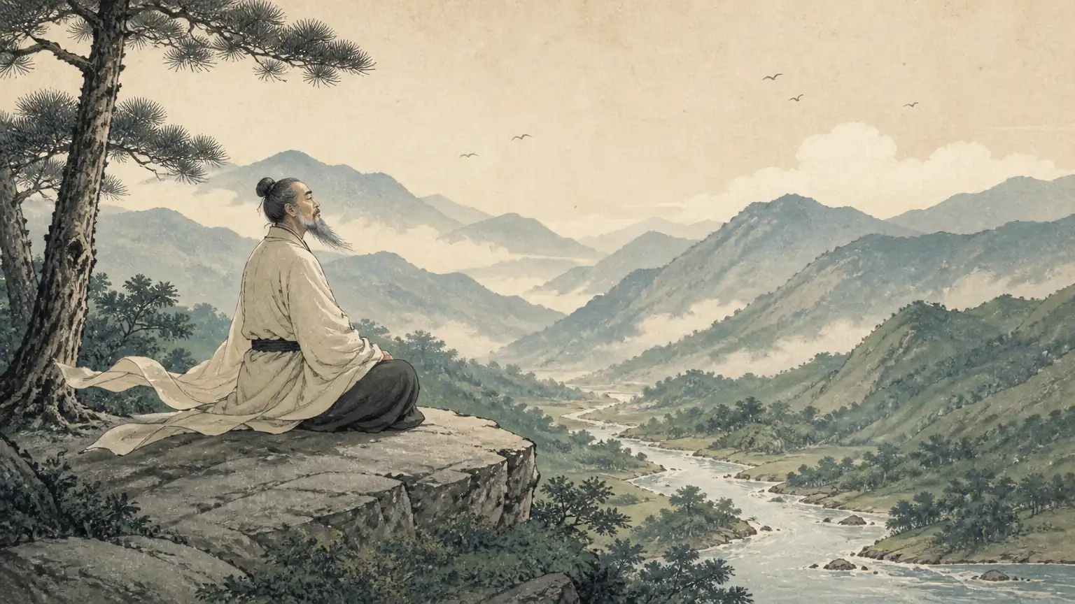 道家安时处顺山水图