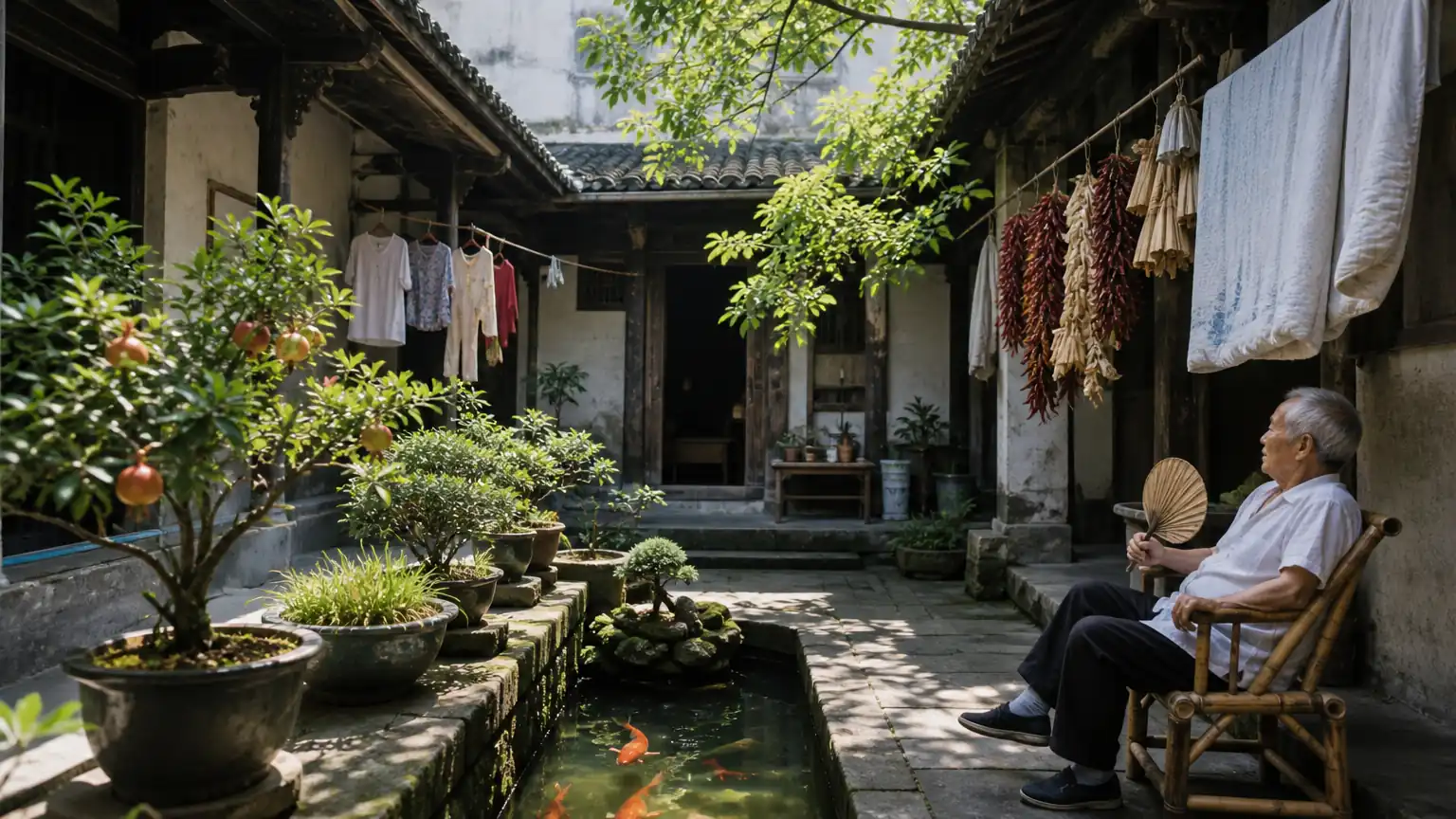 徽州天井日常起居生活场景图