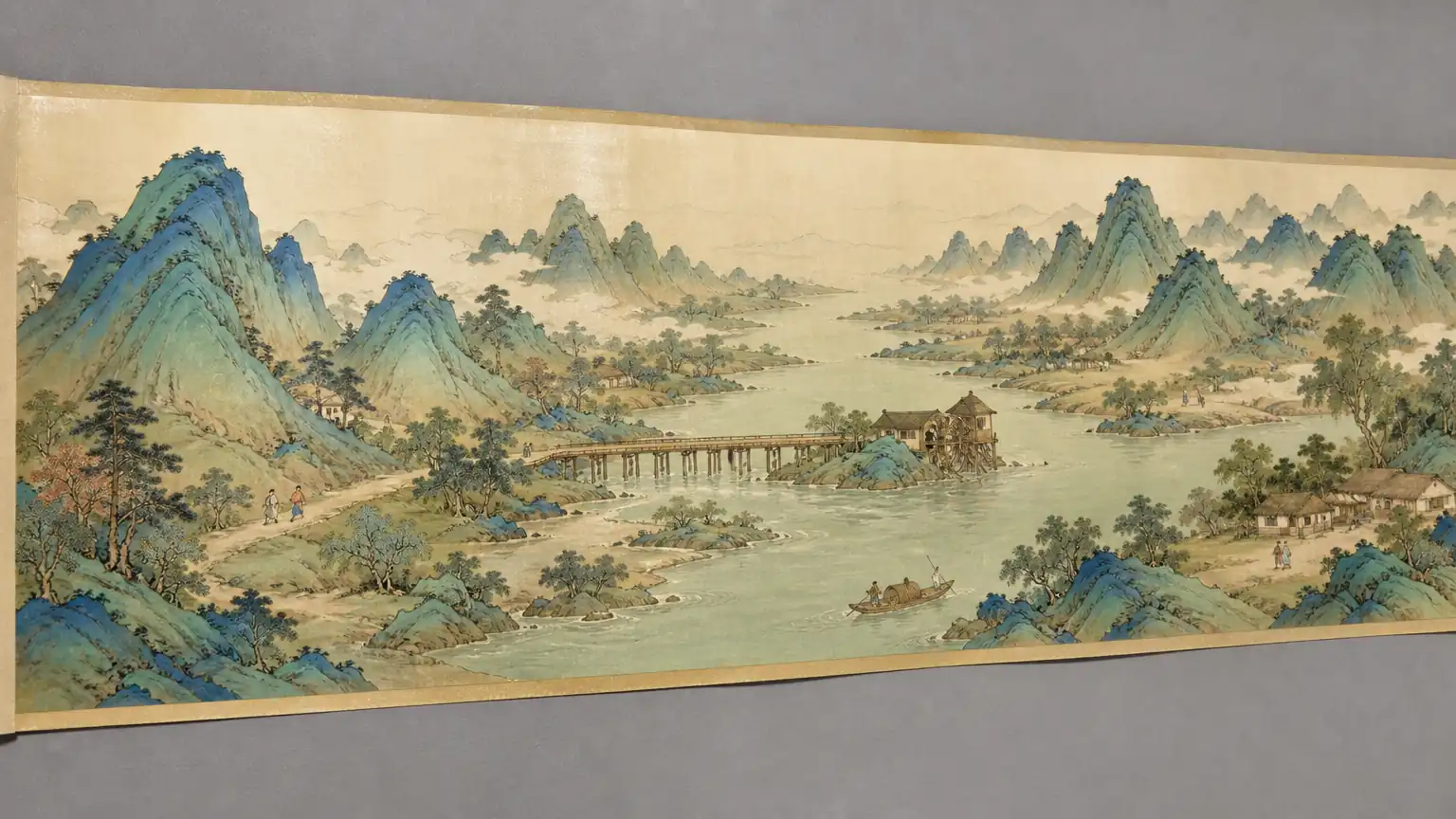 千里江山图长卷铺展示意图