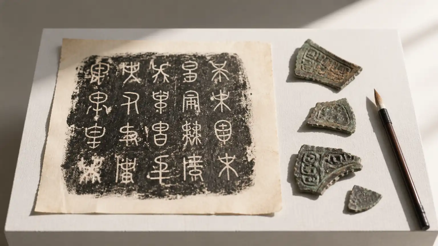 石鼓文拓片与秦地大篆字形图