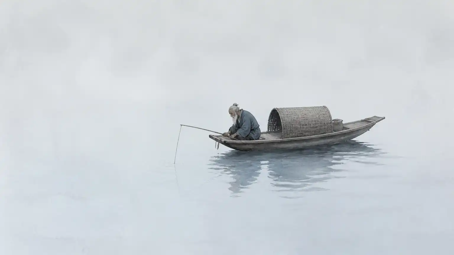 寒江独钓留白意境图