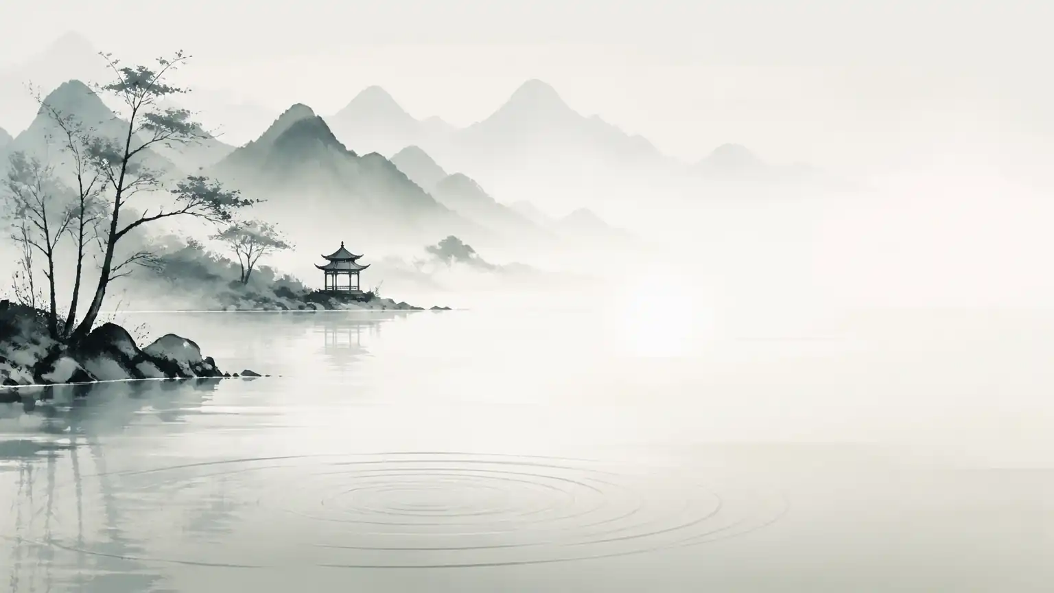 水墨留白与山水回响图