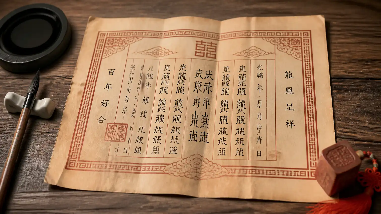 古代婚配文书篆字庚帖图
