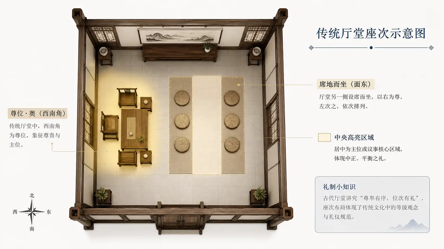 古代室内方位与席位示意图
