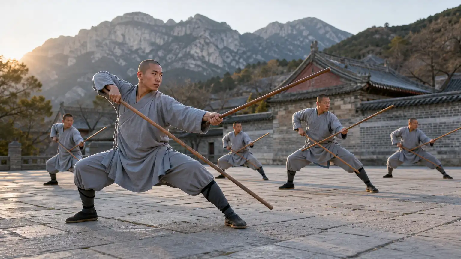 少林棍法习练与传承场景