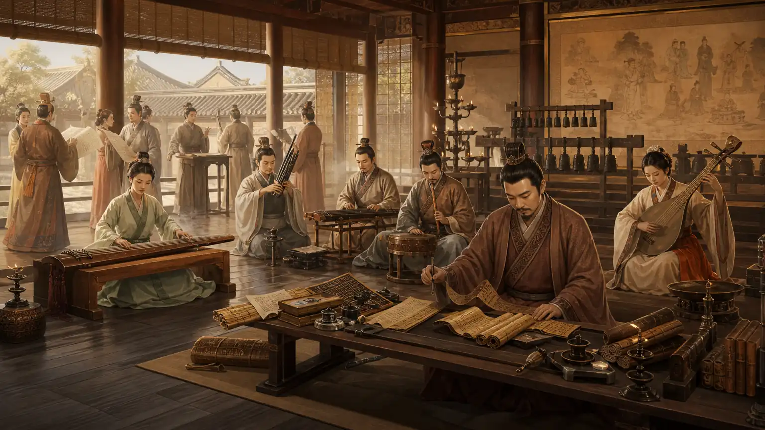 汉代乐府采诗谱曲场景图
