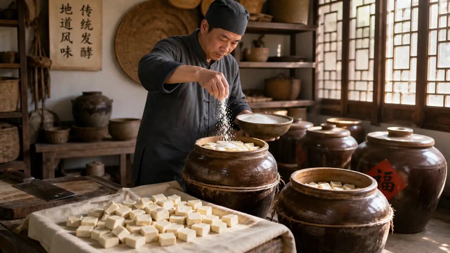 传统豆腐腌制作坊场景图