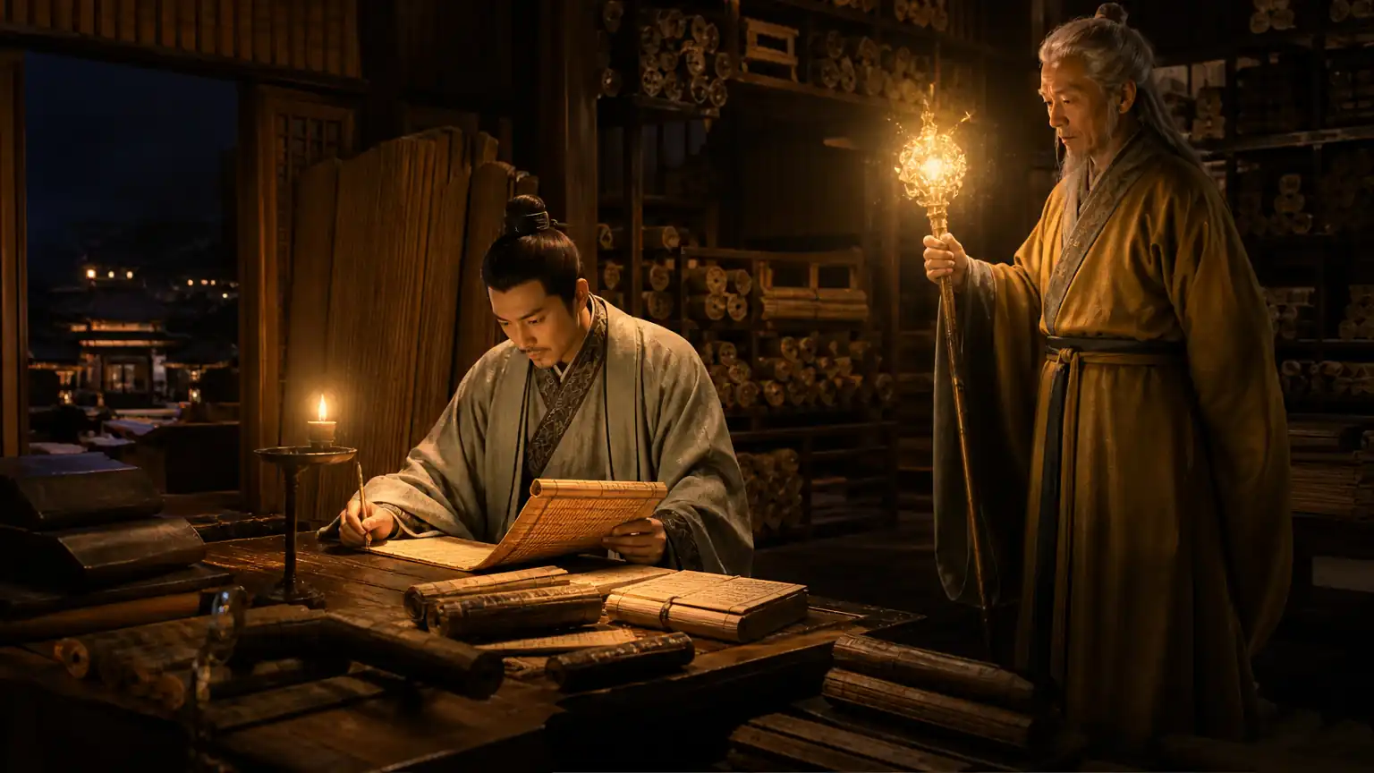 天禄阁夜读燃藜图