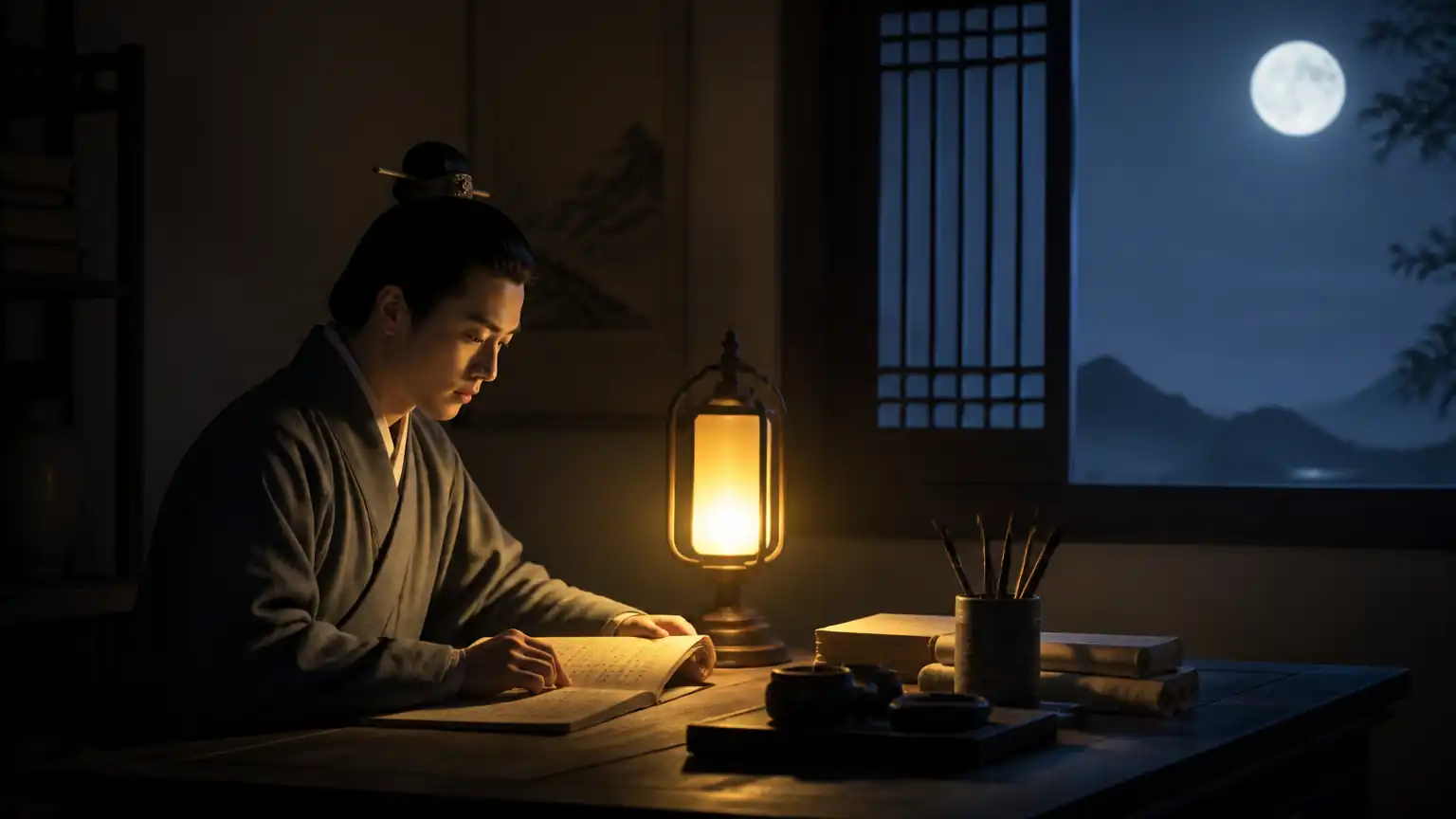 青灯夜读书斋图