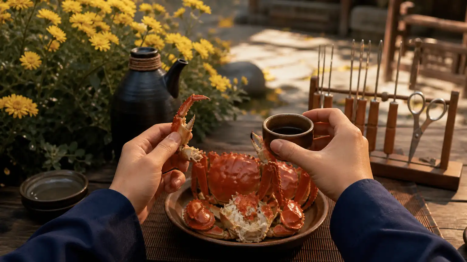 持螯赏菊秋日雅集图