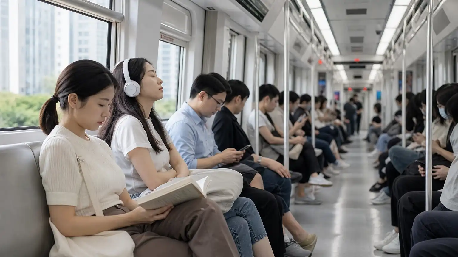 现代车厢内安静自律场景图