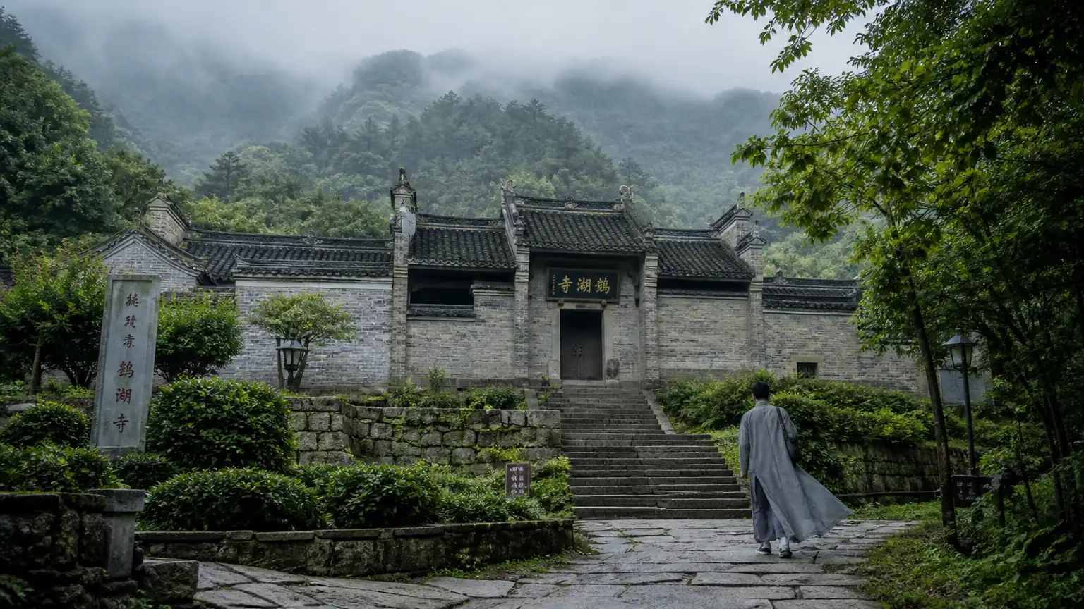 鹅湖寺古刹山景图