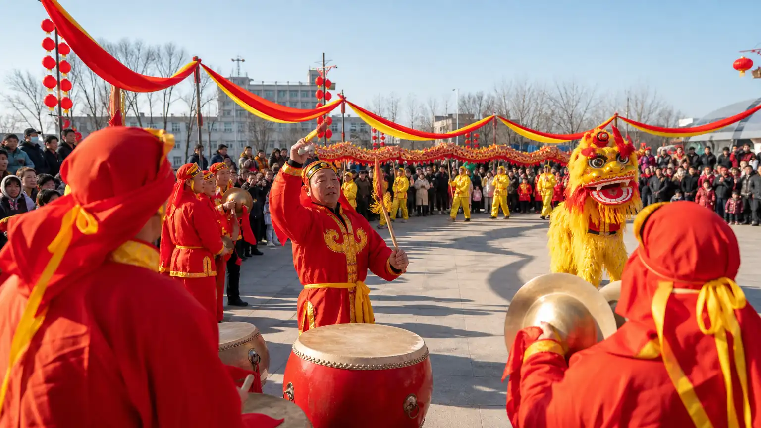 春节锣鼓开道场景