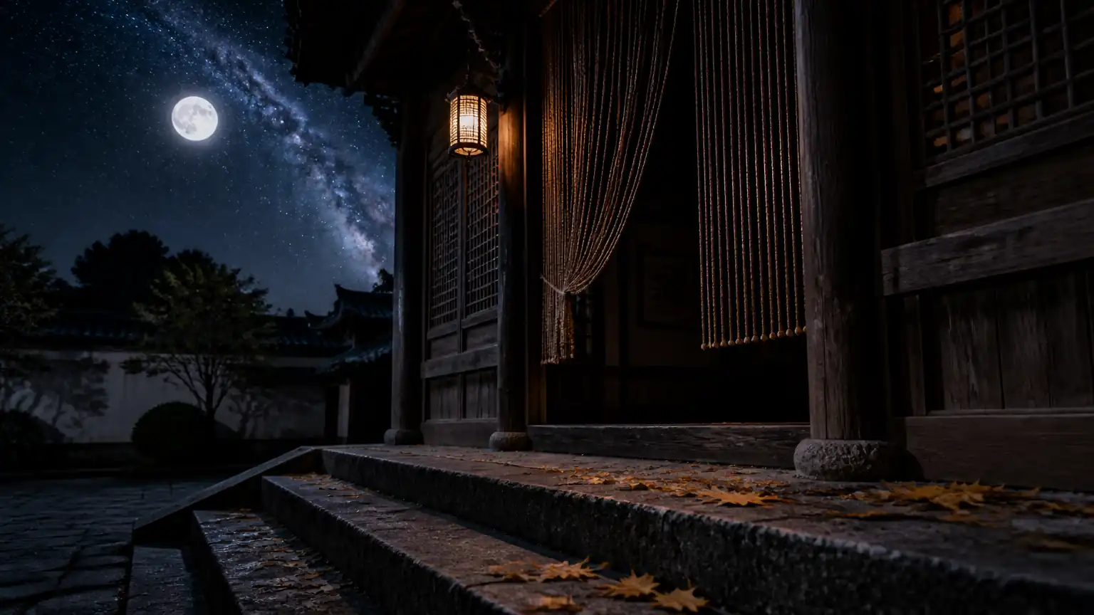 秋夜空楼月影图
