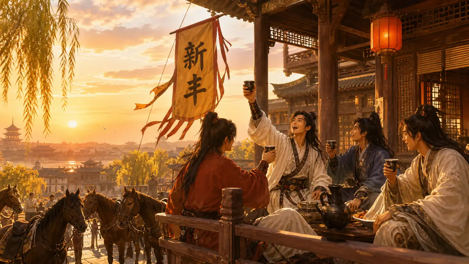唐代新丰酒楼少年游侠纵饮图