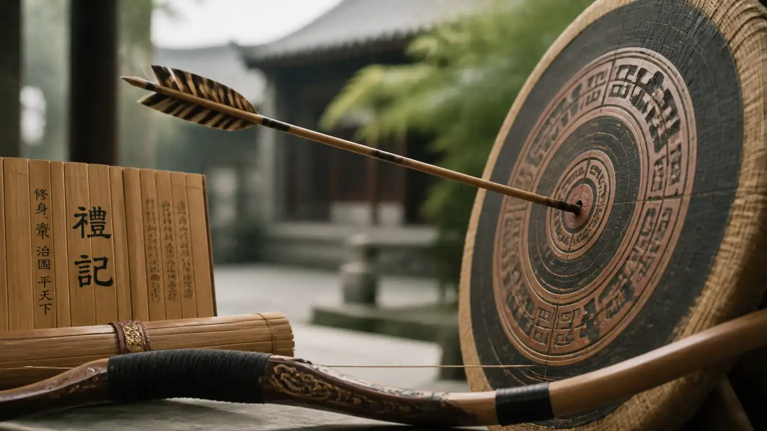 箭靶与弓箭静物特写图
