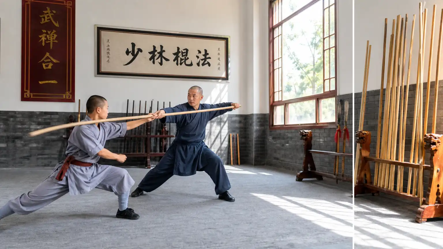 棍法技法特写与传承场景图