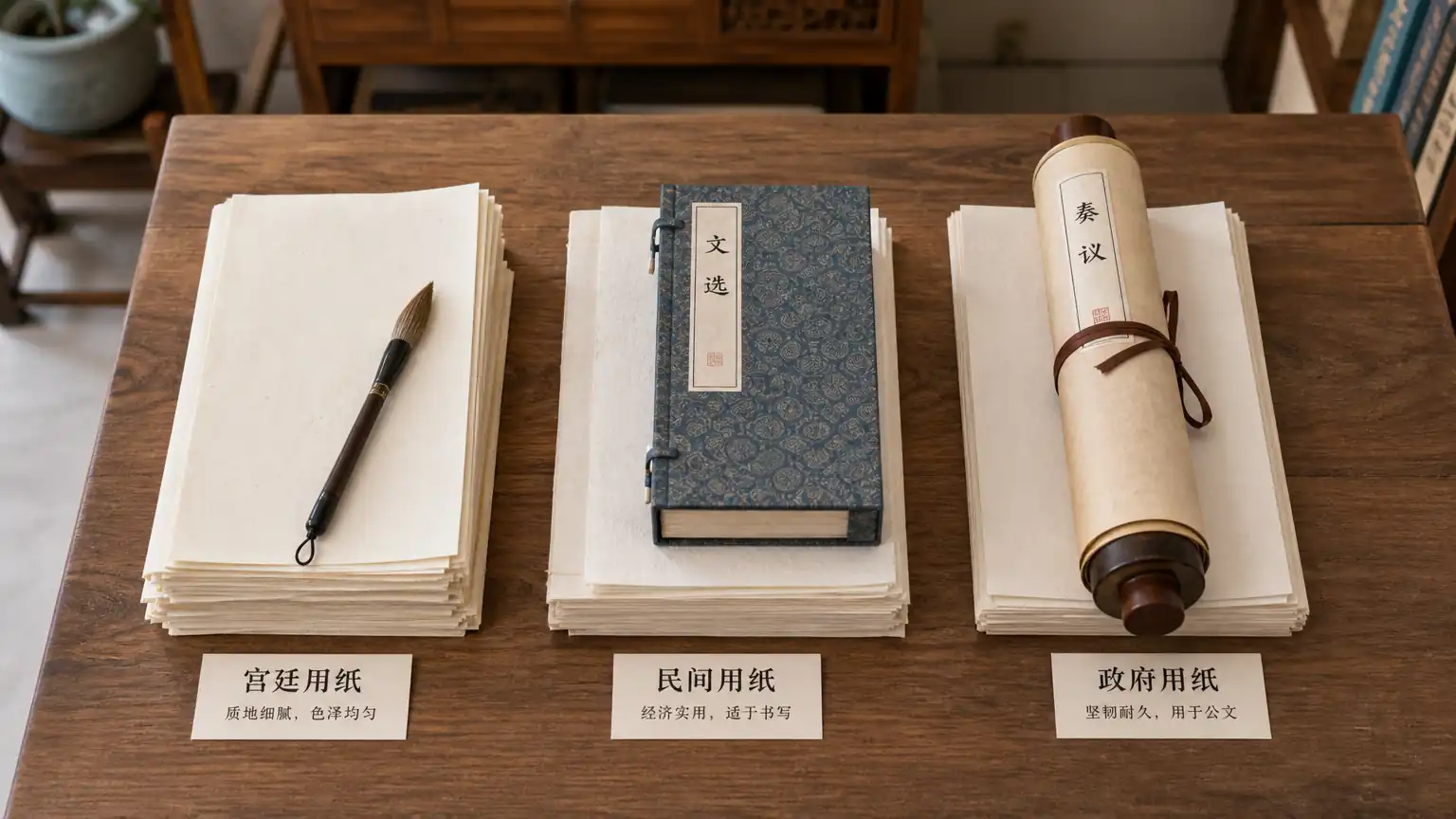 宣纸三类用途对比陈列图