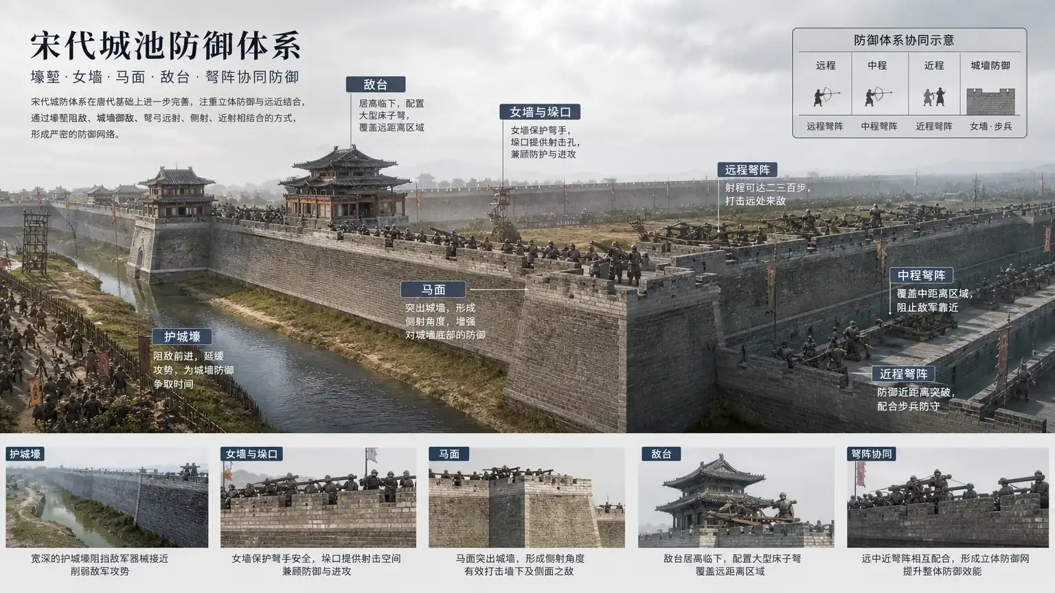 宋代城防工事协同示意图