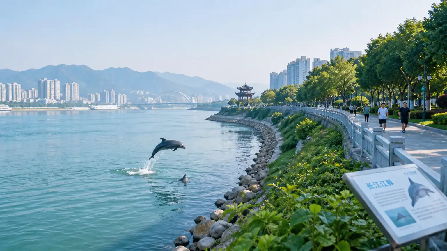 长江宜昌段生态岸线江豚图