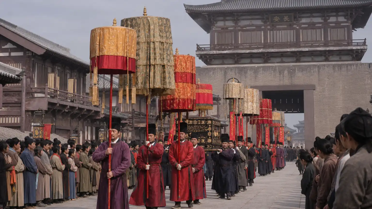 唐代长安迎佛骨历史场景图