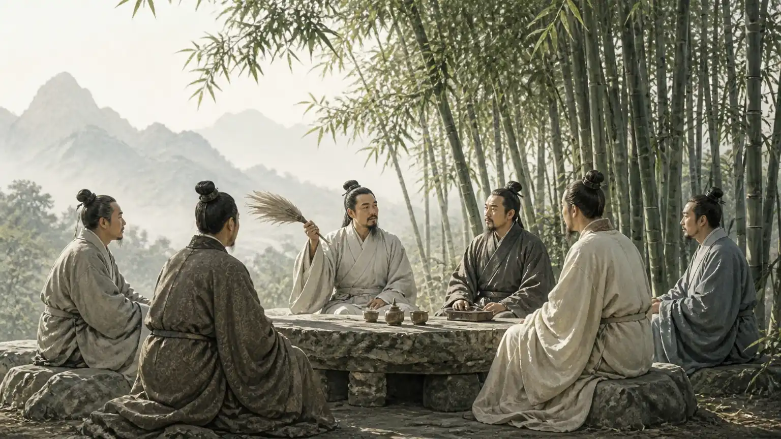 魏晋名士竹林清谈场景图
