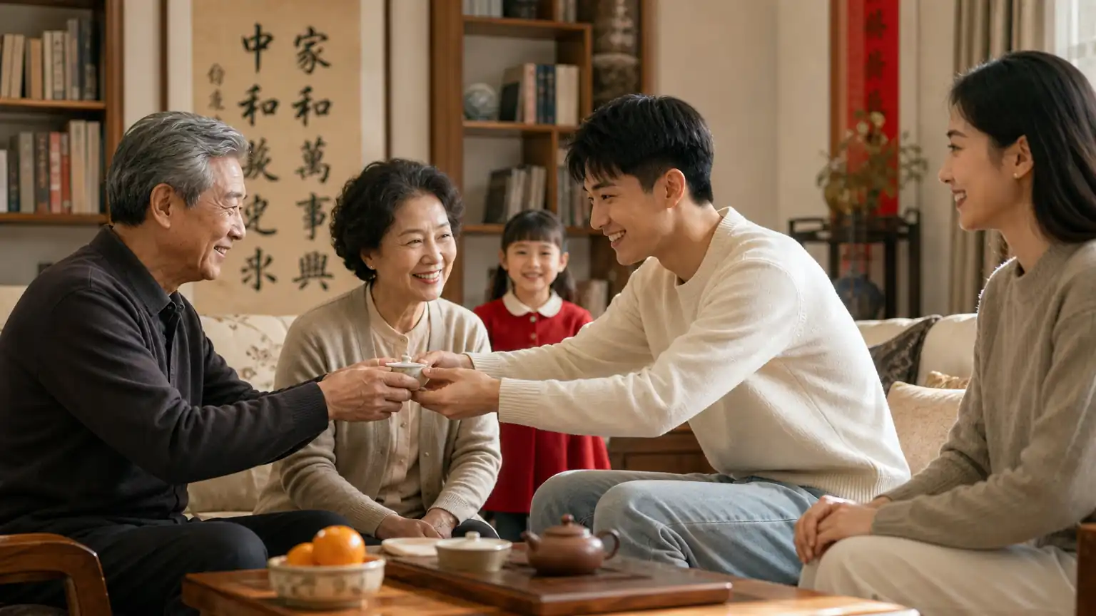 儒家孝悌家庭伦理场景图