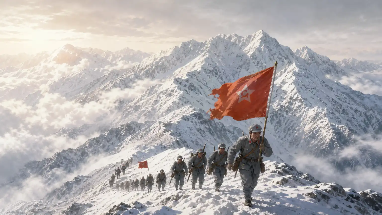 红军翻越雪山场景图