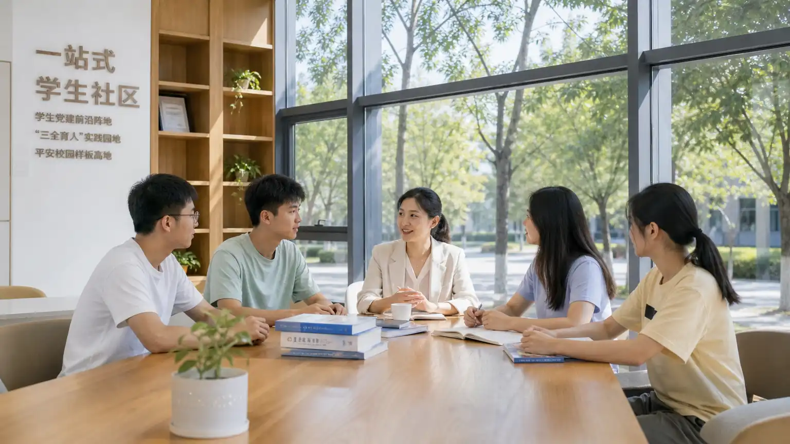 现代校园师生交流场景图